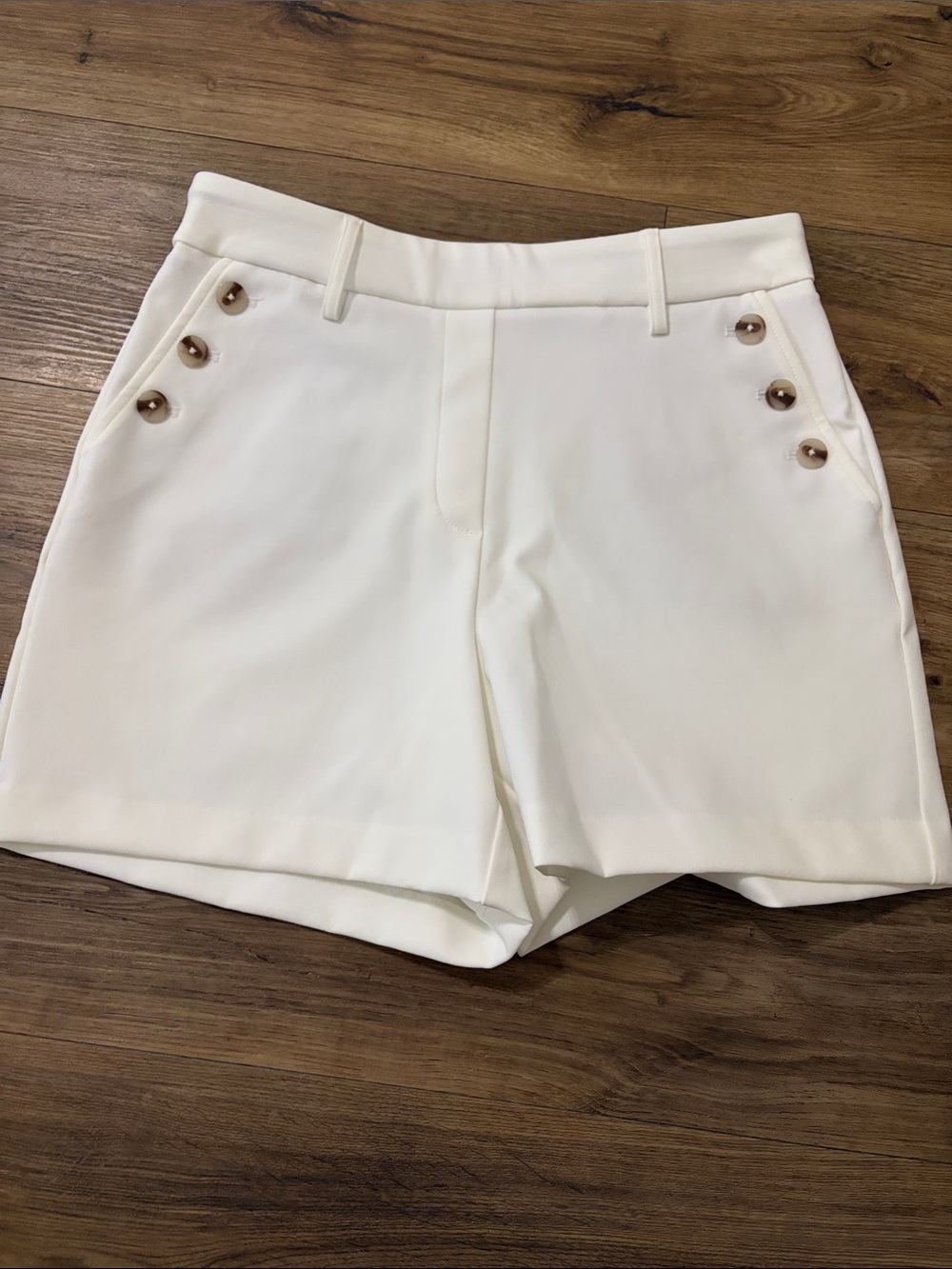 Rachel Zoe Cream High-Waist Button Accent Shorts